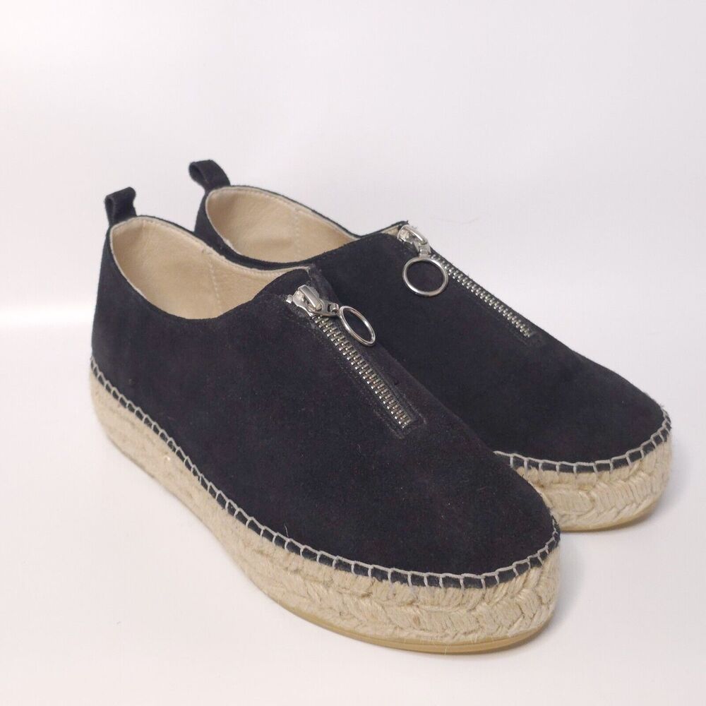 UNITY IN DIVERSITY Espadrille Platform Shoes Zip Black Suede Minimalist‎ Sz 38